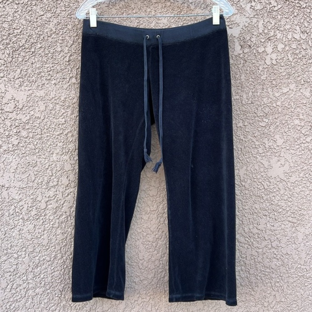 Juicy‎ Couture Terry Cloth Crop Pants Drawstring Black Womens S Made In America